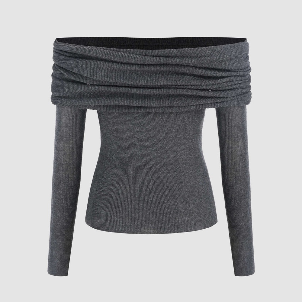 Cider Gray Off-the-Shoulder Sweater
